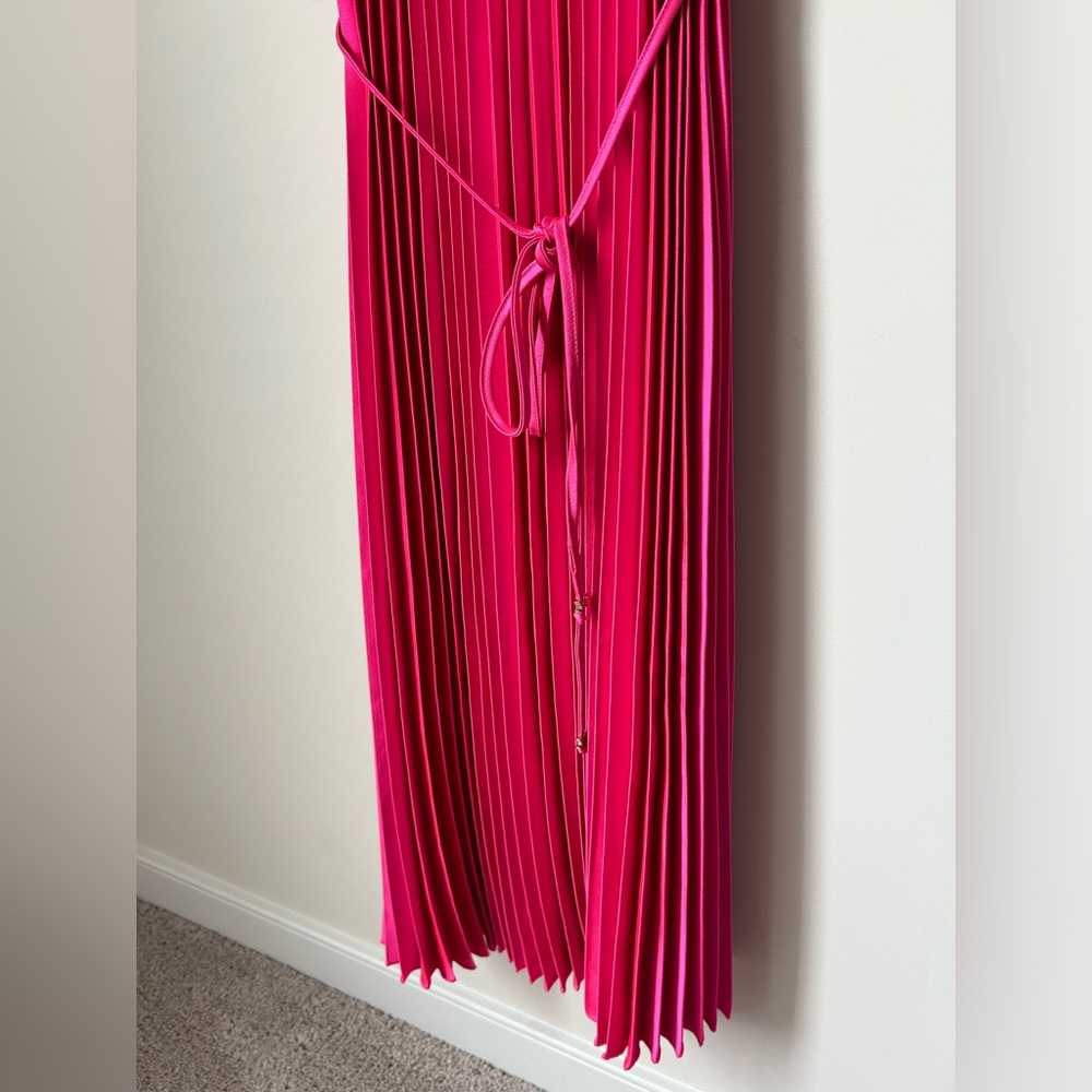 SOLD. Sam Edelman Pleated Hot Pink Midi Dress - Picture 4 of 6